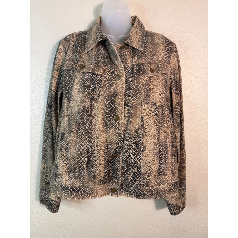 Ralph Lauren LRL Womens XL Jacket Brown Snakeskin Print Cotton Button Up Safari